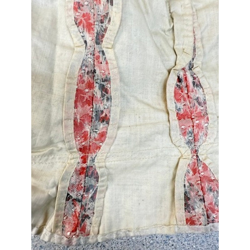 Antique Victorian Bustle Skirt & Bodice Grey Coral Silk Floral RARE Size LARGE Handmade