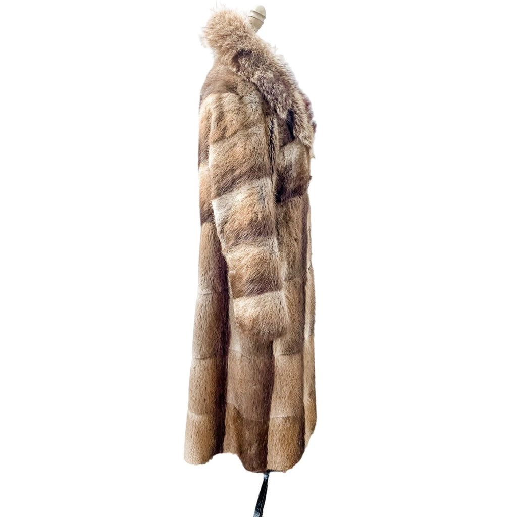Retro Beaver Fur Patchwork Coat A Line SKirt Raccoon Collar Ultra VTG 70s S M Womens Unbranded