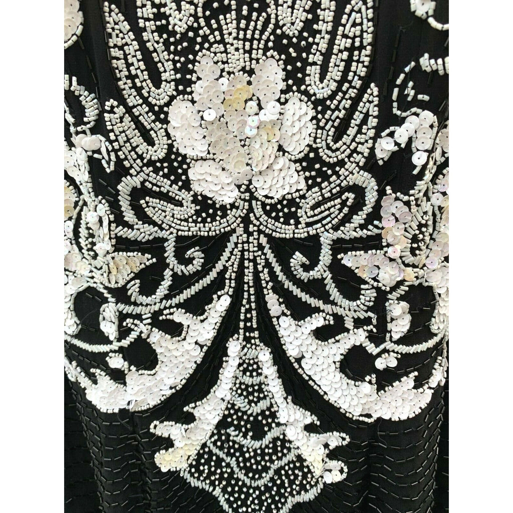 Retro Alyce Designs Vintage Puffy Sleeve Beaded Gown Black Dress Sz 4 80s Glam Alyce Designs