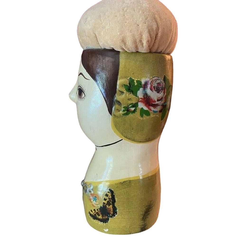 VTG Gemma Taccogna Look Folk Art Paper Mache Made in Japan Art Pin Cushion Doll Gemma Taccogna