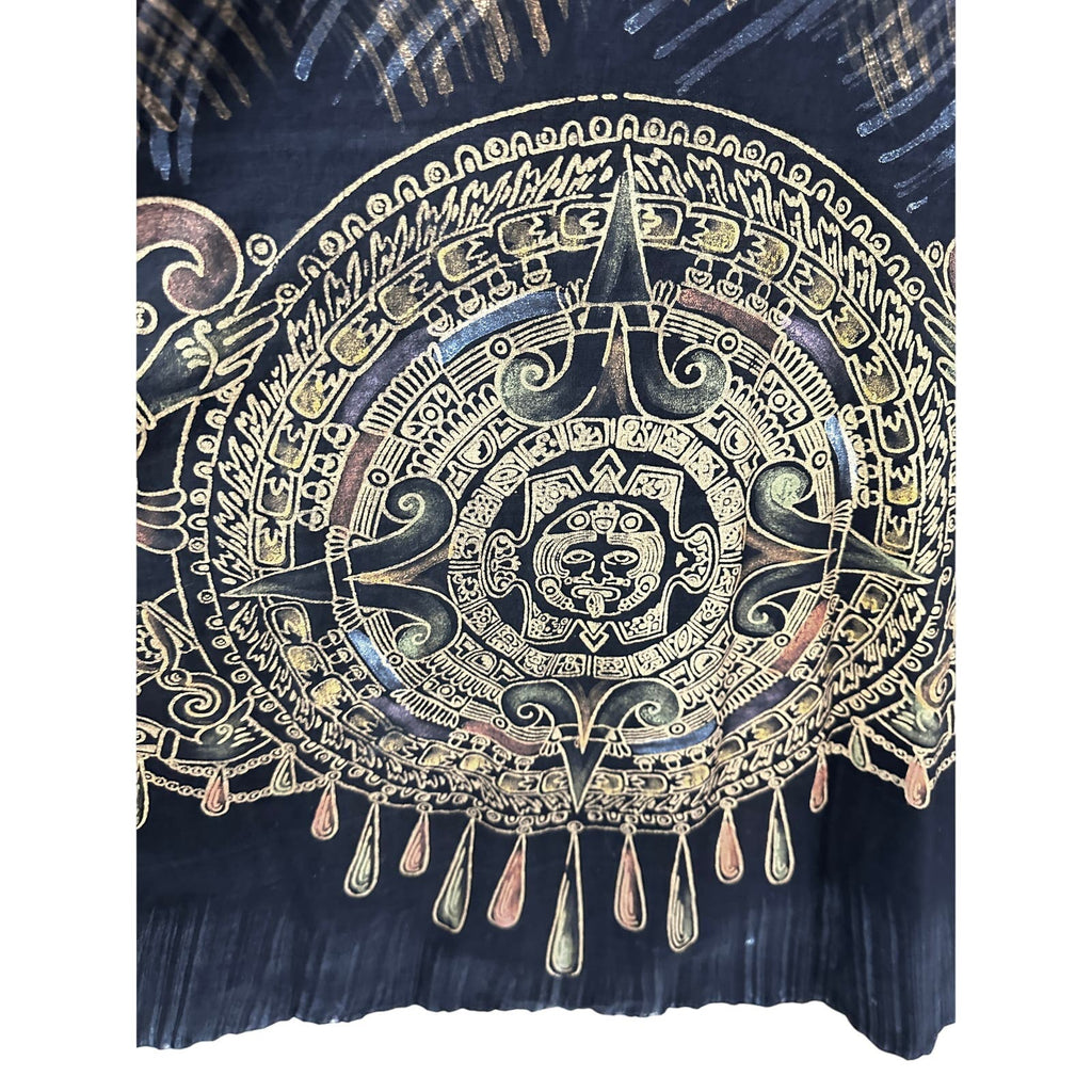 50s VTG Circle Skirt Black Gold Mayan Calendar Colorful sz L/XL Rockabilly Dance Handmade