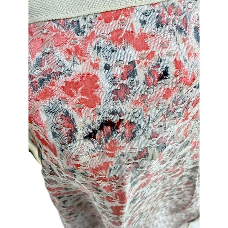 Antique Victorian Bustle Skirt & Bodice Grey Coral Silk Floral RARE Size LARGE Handmade