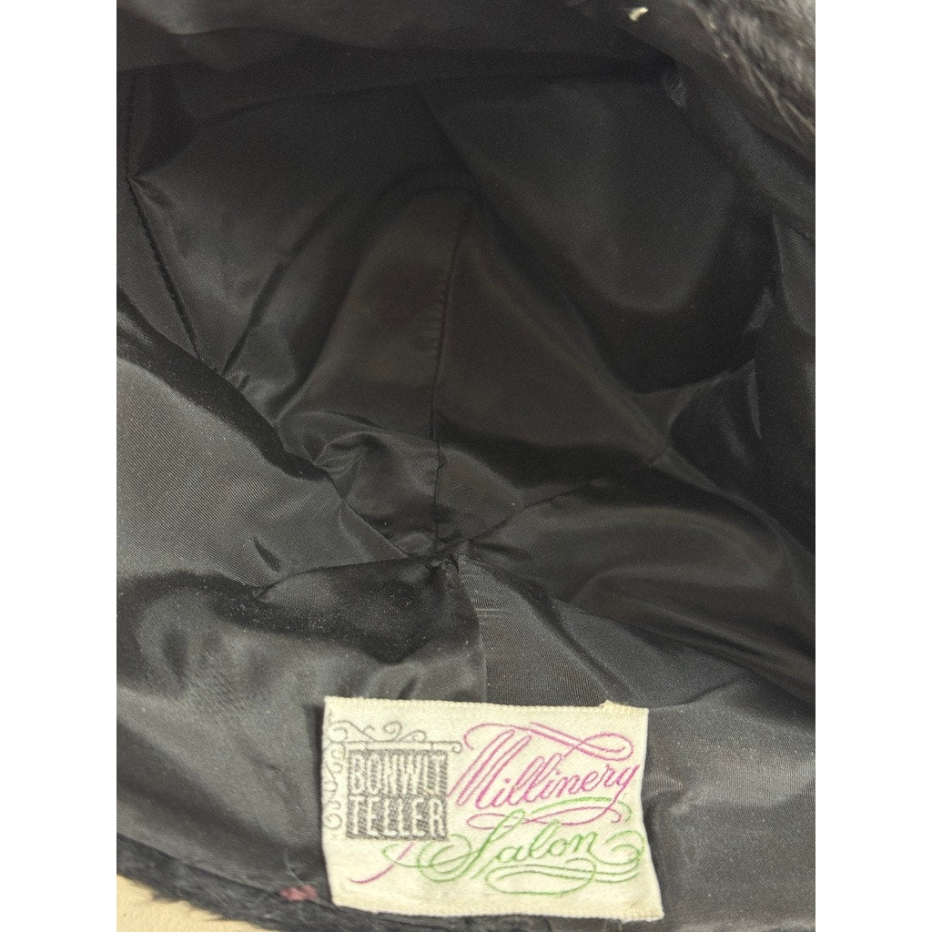 1940s Womens Tall Architectural Fur Felt Hat Black Turban Style Med. Bonwit Teller Bonwit Teller