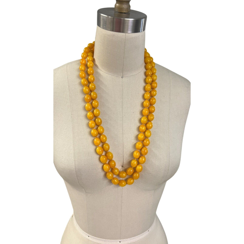 VTG 1920s Flapper Yellow Celluloid Bead Necklace Opera Length Great Gatsby Unbranded