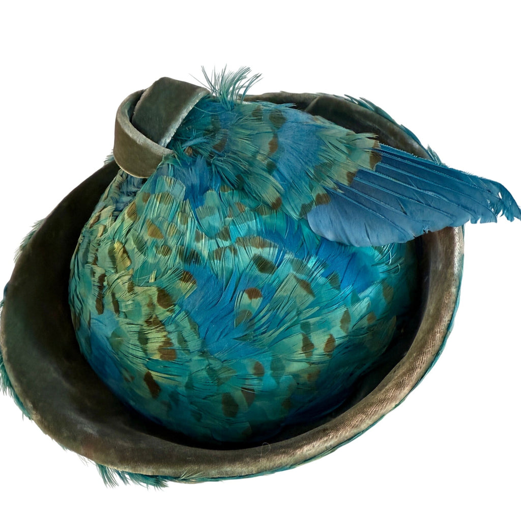 Jack McConnell c.1950s Vintage Hat Turquoise Pheasant Feathers Stupid Cute O/S Jack McConnell