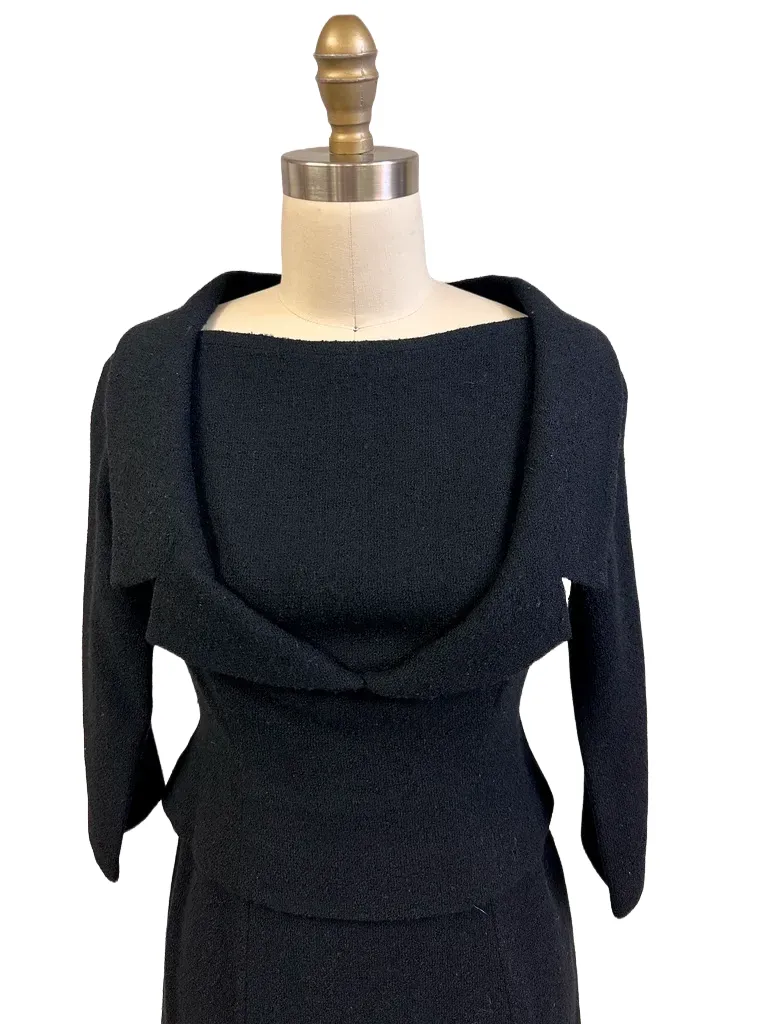 Halifax Paris Vintage Black Wool Boucle Cocktail Dress LBD 1950S 36-30-38 Cart2cart Halifax