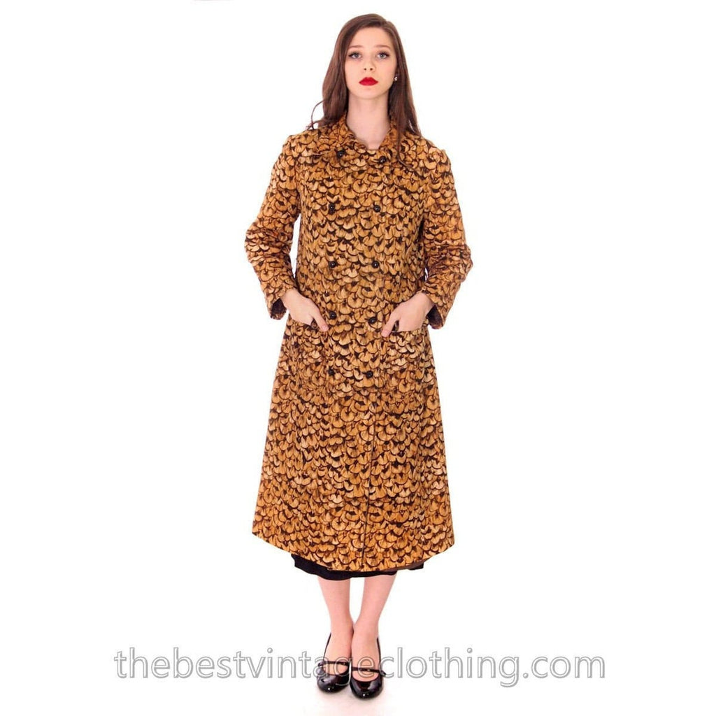 VTG 60s 70s Jeanne Lanvin Paris Feather Print Trench Coat Mob Wife Glam Sz L Lanvin