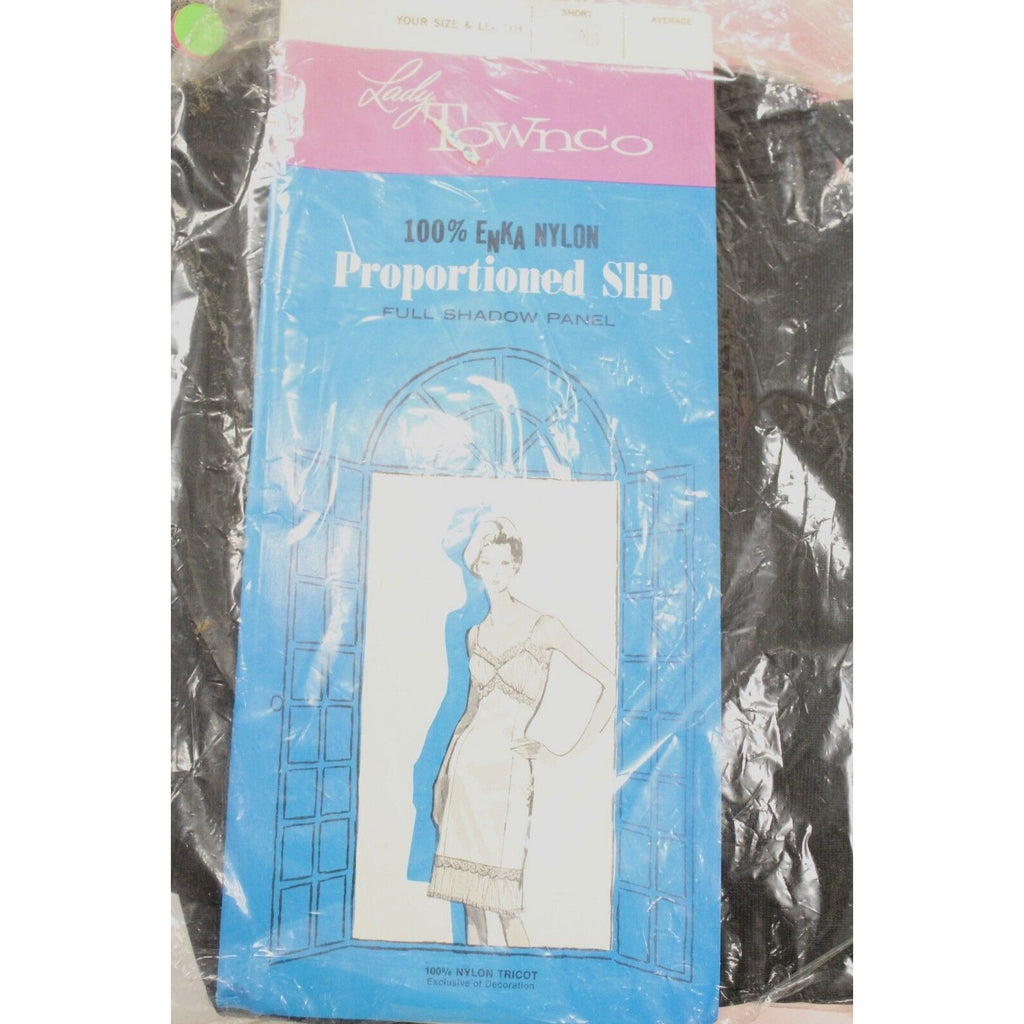 Retro Black Enka Nylon Full Dress Slip Crystal Pleated Chiffon NOS SZ 34 & 36 Townco