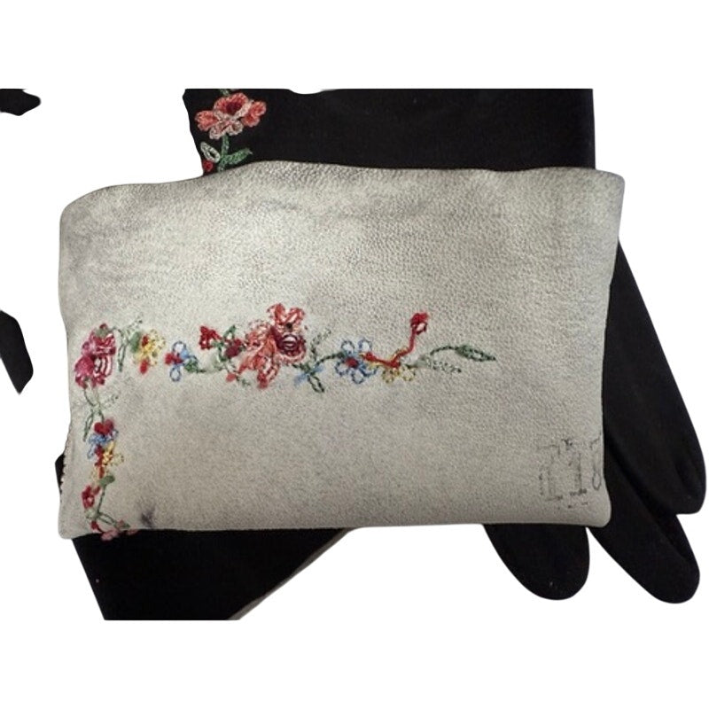 1930s Vintage Freddy of Paris Black Suede Embroidered Womens Gloves 6-6.5 Freddy of Paris