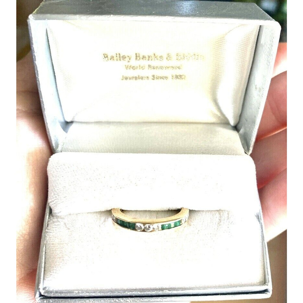 Bailey Banks Biddle 2CT TOTAL Channel Set Emerald/Diamond 14KT Yellow Gold Eternity Ring Ladies 5 Bailey Banks & Biddle