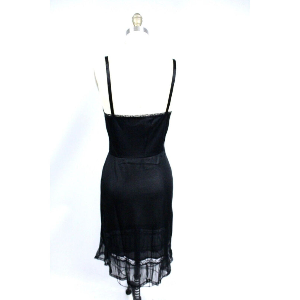 Retro Black Enka Nylon Full Dress Slip Crystal Pleated Chiffon NOS SZ 34 & 36 Townco