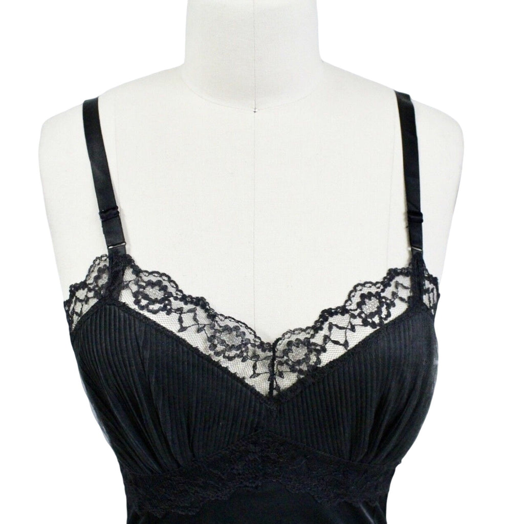 Retro Black Enka Nylon Full Dress Slip Crystal Pleated Chiffon NOS SZ 34 & 36 Townco