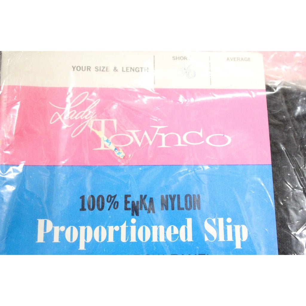 Retro Black Enka Nylon Full Dress Slip Crystal Pleated Chiffon NOS SZ 34 & 36 Townco