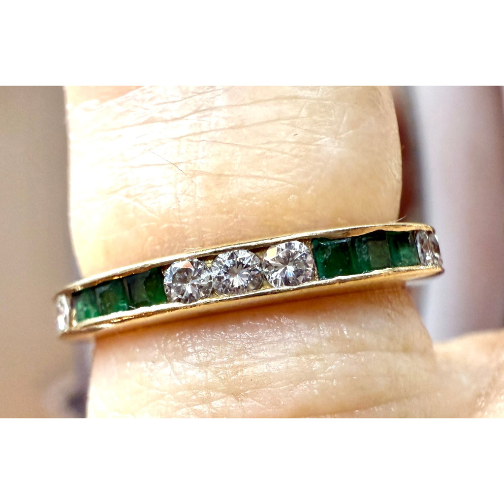 Bailey Banks Biddle 2CT TOTAL Channel Set Emerald/Diamond 14KT Yellow Gold Eternity Ring Ladies 5 Bailey Banks & Biddle