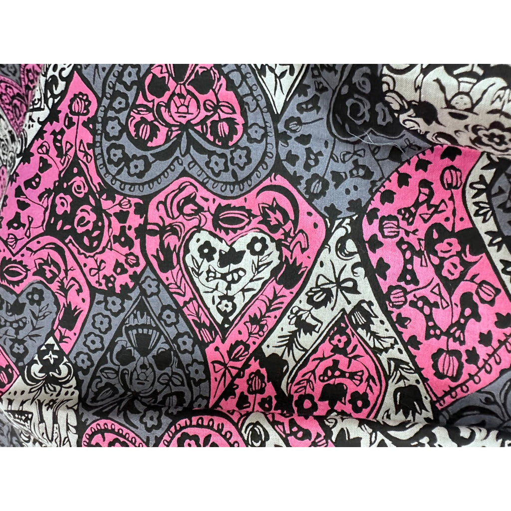 Fab 50s VTG Pink Grey Pleated Full Skirt Heart Pattern Belt Loops S Cotton Handmade