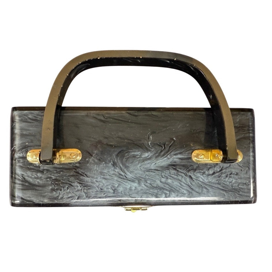 Fabulous 1940s Pearlized Gray Lucite Box Bag Purse - WW2 Era-Rockabilly Unbranded