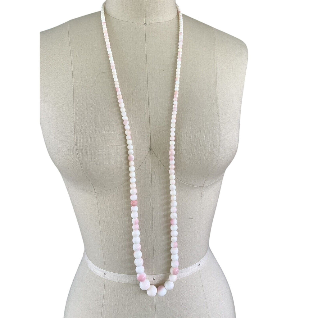 VTG Angel Skin Coral Bead Necklace 42" 92.3g 14K Gold Clasp Rare Graduated Unbranded