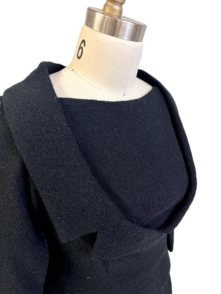 Halifax Paris Vintage Black Wool Boucle Cocktail Dress LBD 1950S 36-30-38 Cart2cart Halifax