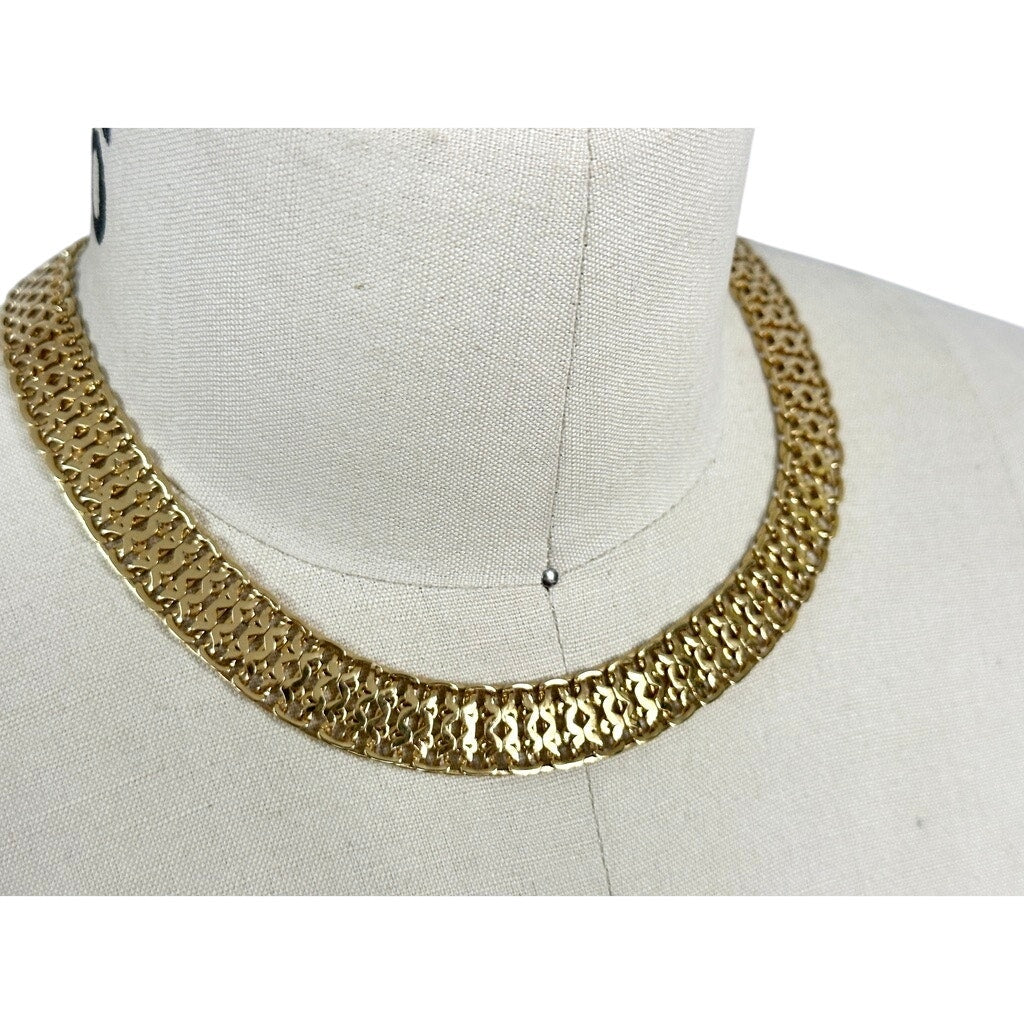 Vintage Signed Monet Flat Woven Gold Tone Choker Collar Necklace 16" Monet