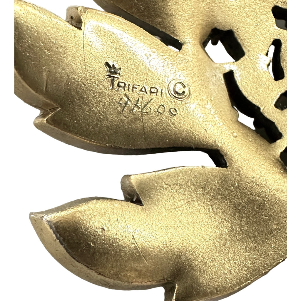 Rare VTG Trifari Crown Signed Numbered Flower Brooch in Gold Plated Trifanium Jewelry,New Arrivals Trifari