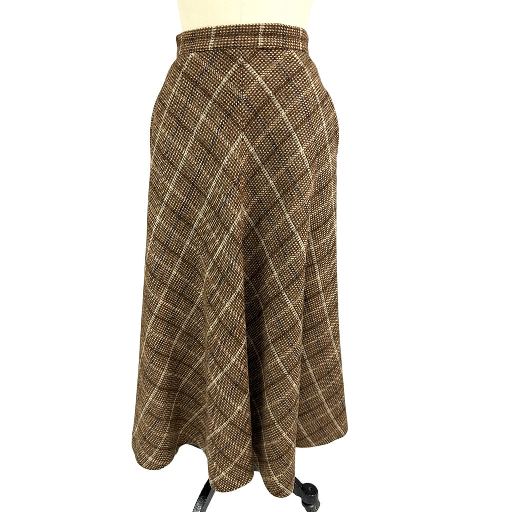 1970s Evan Picone A line Skirt Suit All Wool Brown Blue Plaid S/6 Vintage Career Evan Picone