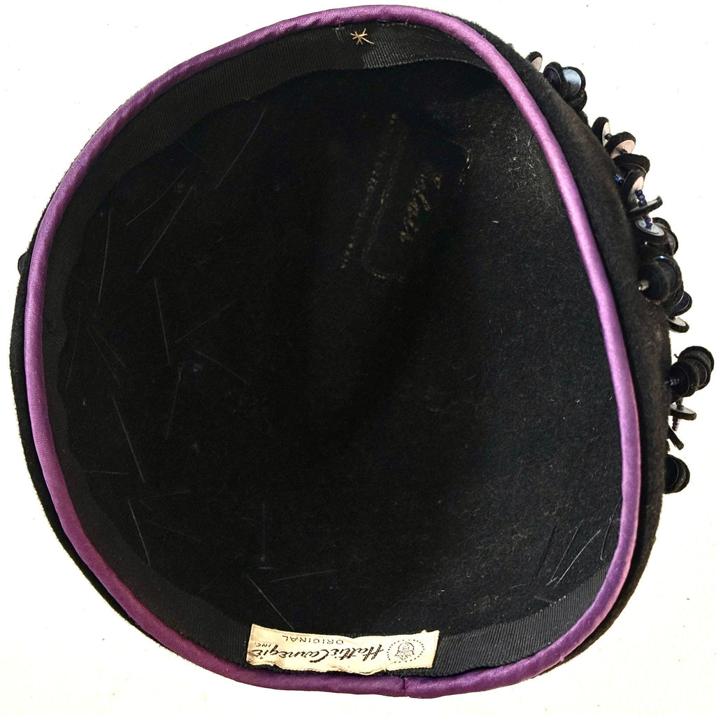Hattie Carnegie 1950s Womens VTG hat Navy Blue Eclaire Wool Sequin Bead Baubles Hattie Carnegie