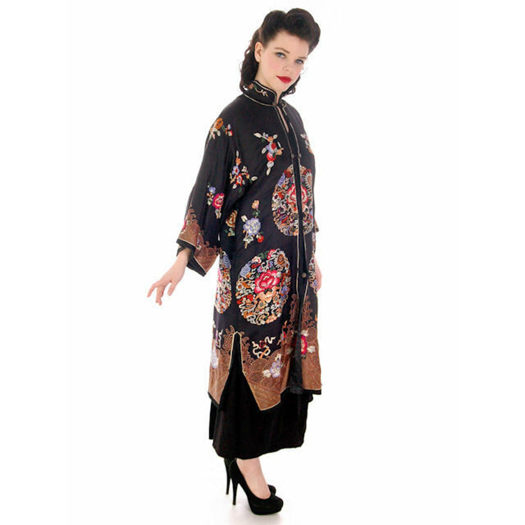 Antique Chinese Coat Silk Satin Bats Moth Lishui Gold Thread Waves Butterflies The Best Vintage Clothing