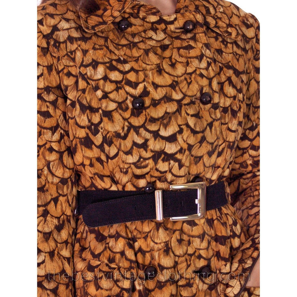 VTG 60s 70s Jeanne Lanvin Paris Feather Print Trench Coat Mob Wife Glam Sz L Lanvin