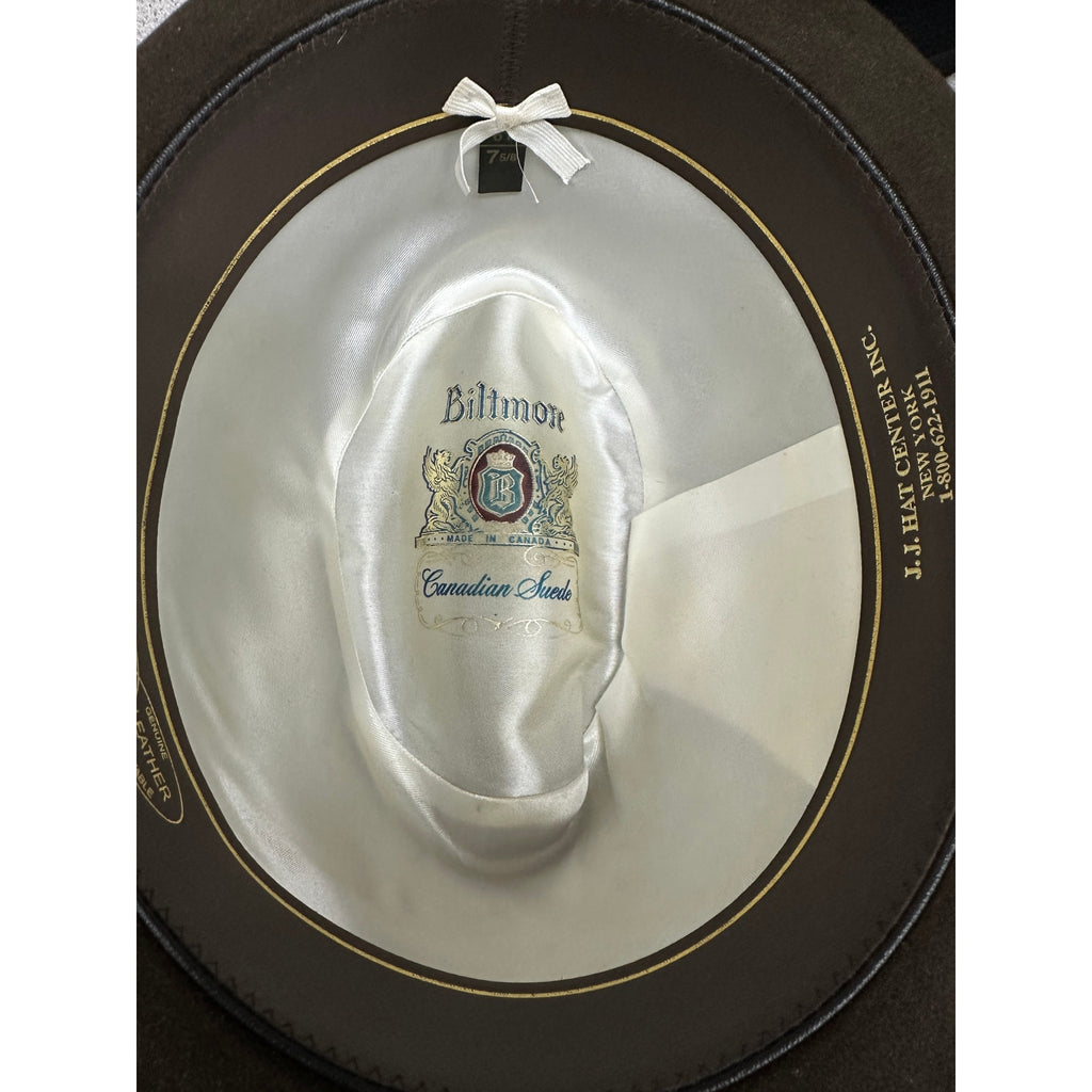 50s 60s VTG Mens Biltmore Fedora Hat Brown Canadian Suede 7 3/8 Biltmore