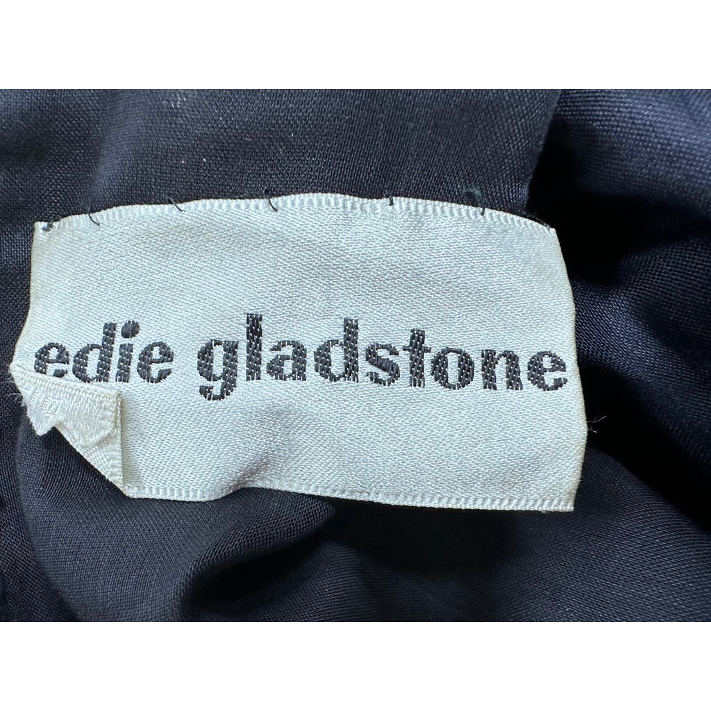 Mob Wife 70s VTG Edie Gladstone Black Dress Gold Red Circle Pattern Sz S Edie Gladstone