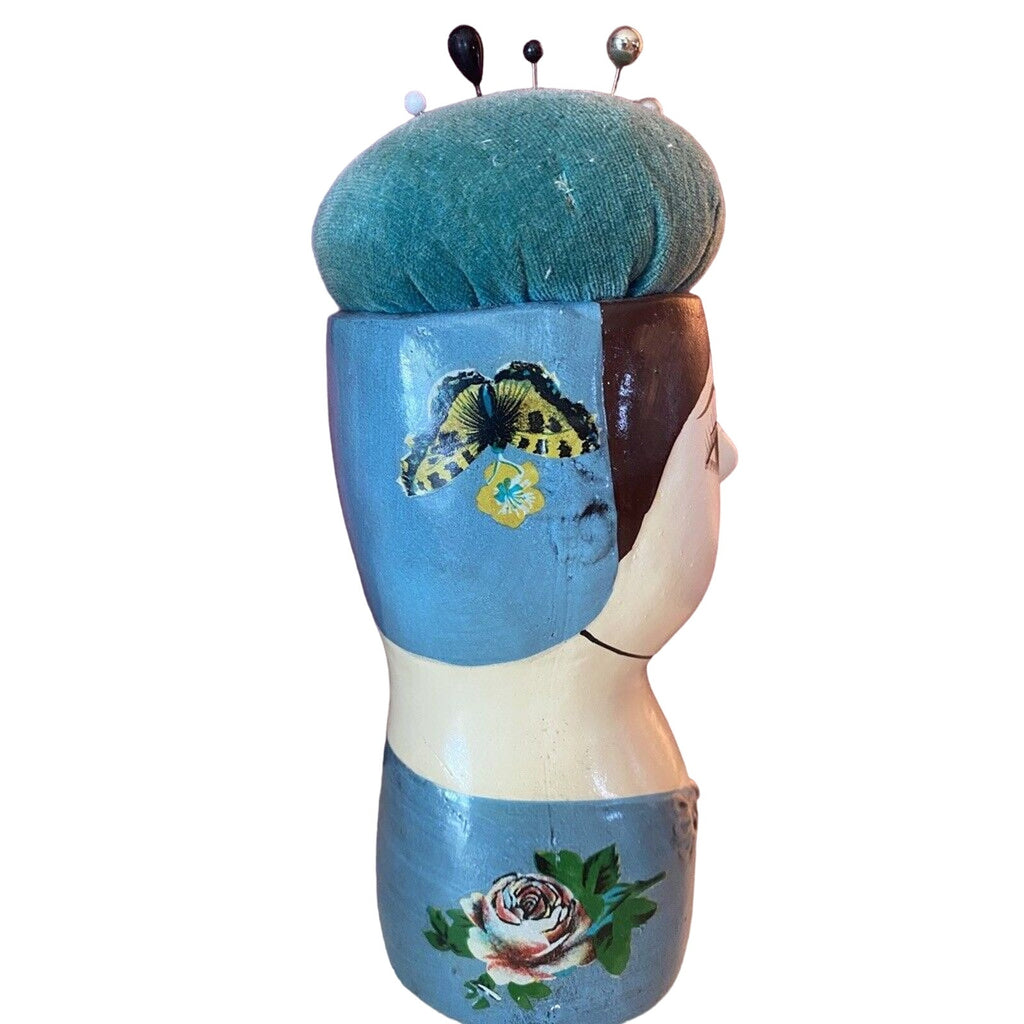 VTG Gemma Taccogna Folk Art retro Paper Mache Made in Japan Art Pin Cushion Head Gemma Taccogna