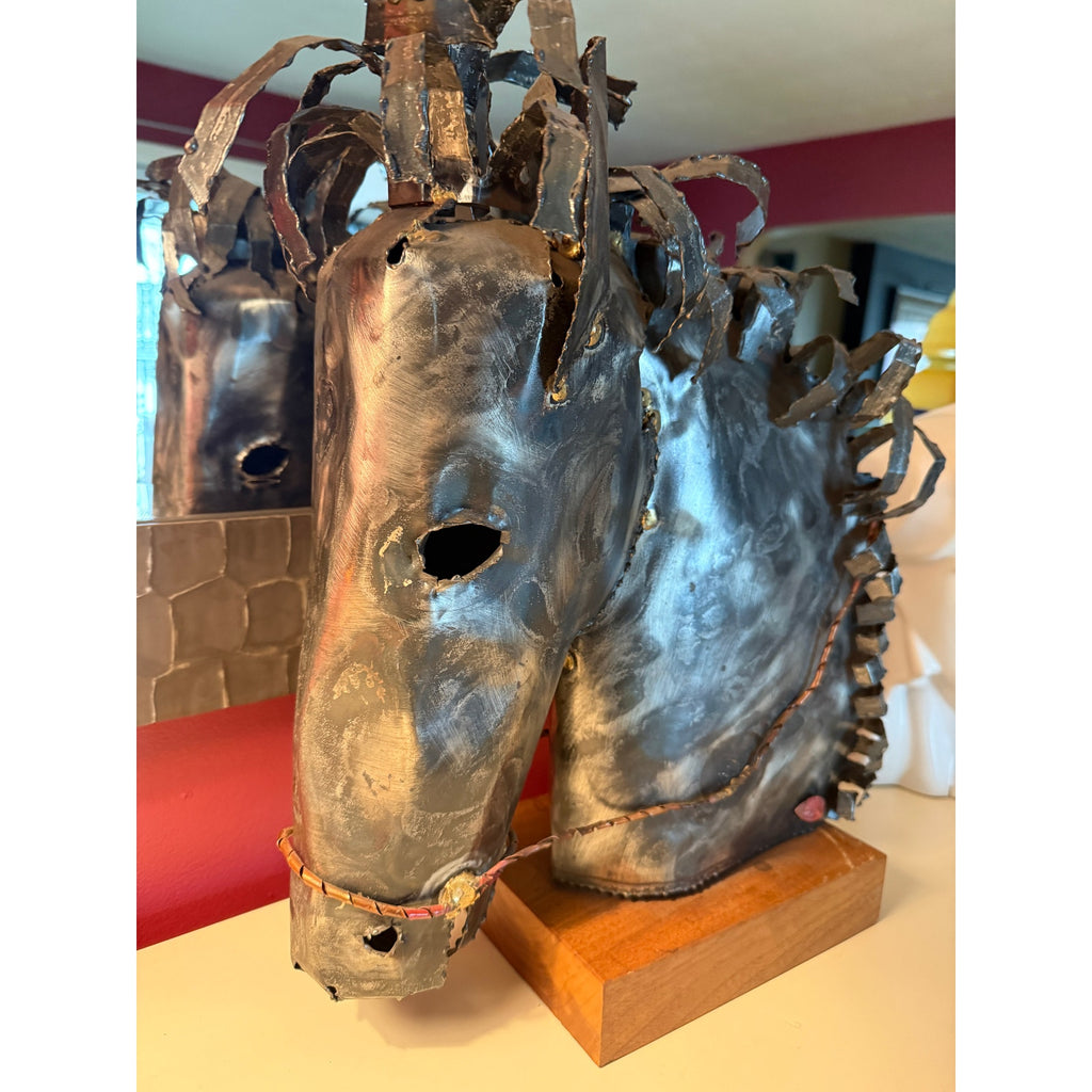 RARE VTG Signed Brutalist Horse Head Metal Sculpture by Willem DeGroot 1970s Degroot