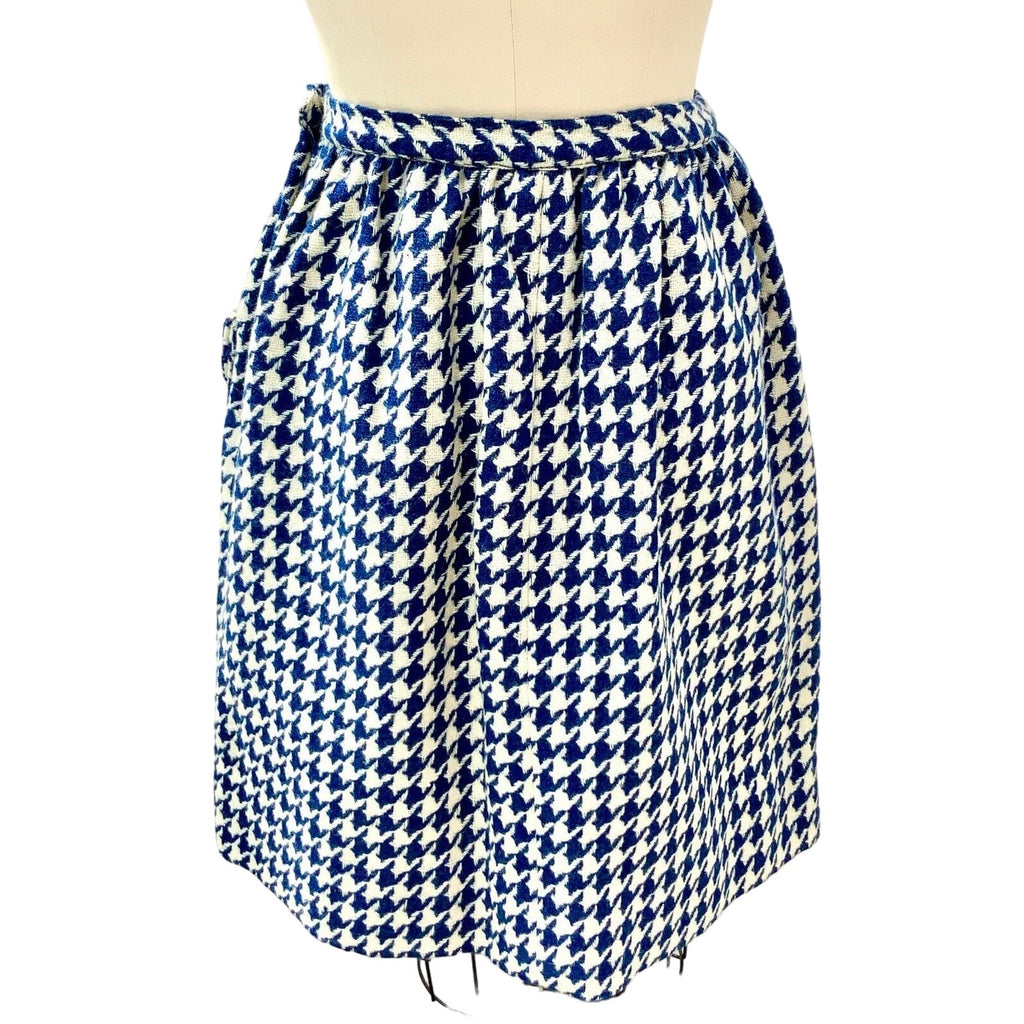 Retro 1960s Women’s Small 6 Wool Skirt Navy Blue/White Herringbone Sloat Vintage Sloat