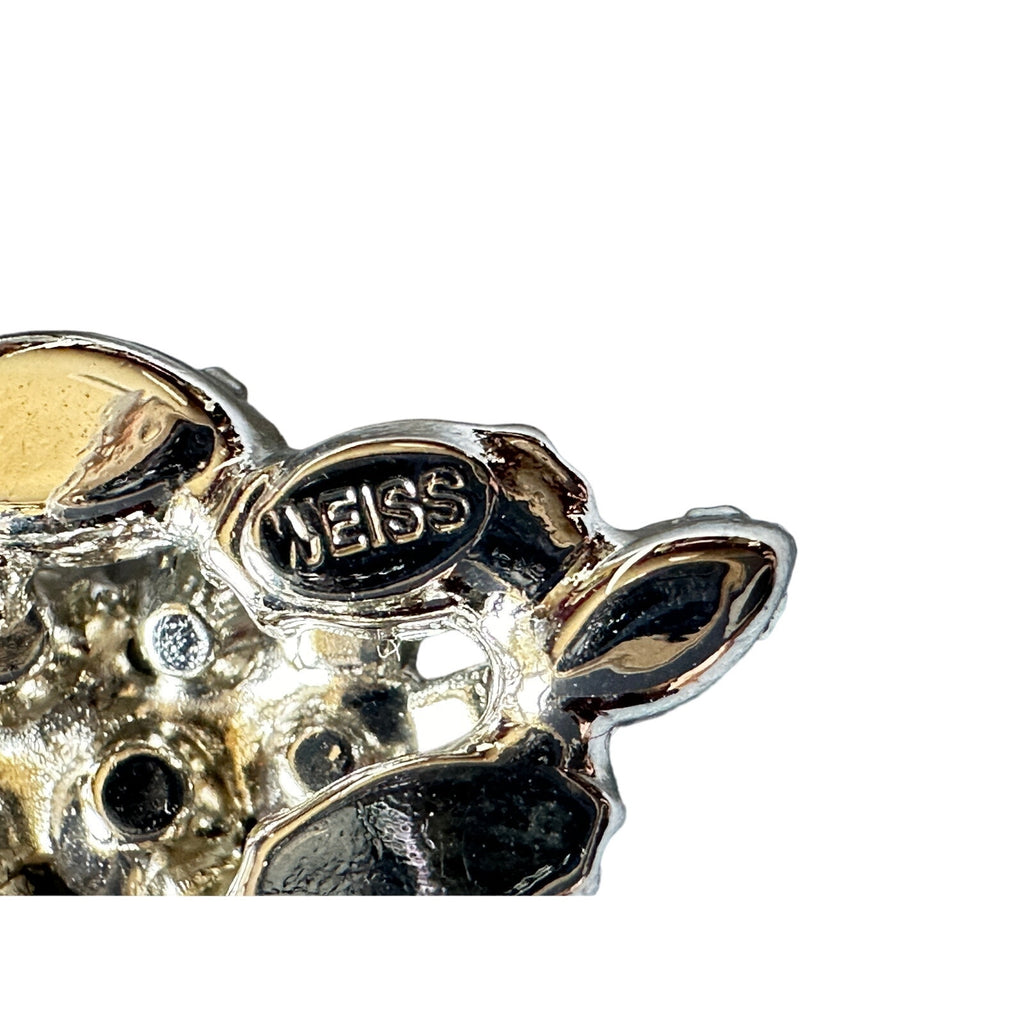 Retro vtg Weiss 1960's Signed Large 3D Clear Rhinestone Pin Brooch Double Leaf Weiss