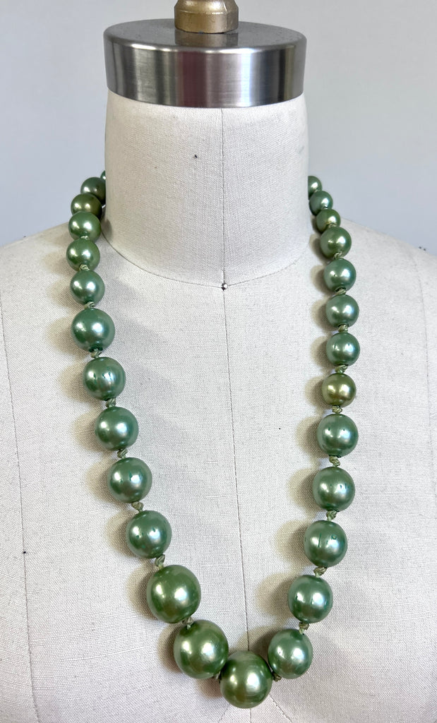 Vintage Necklace Green Composition Beads Graduated 1940s 29" Jewelry,On Sale The Best Vintage Clothing