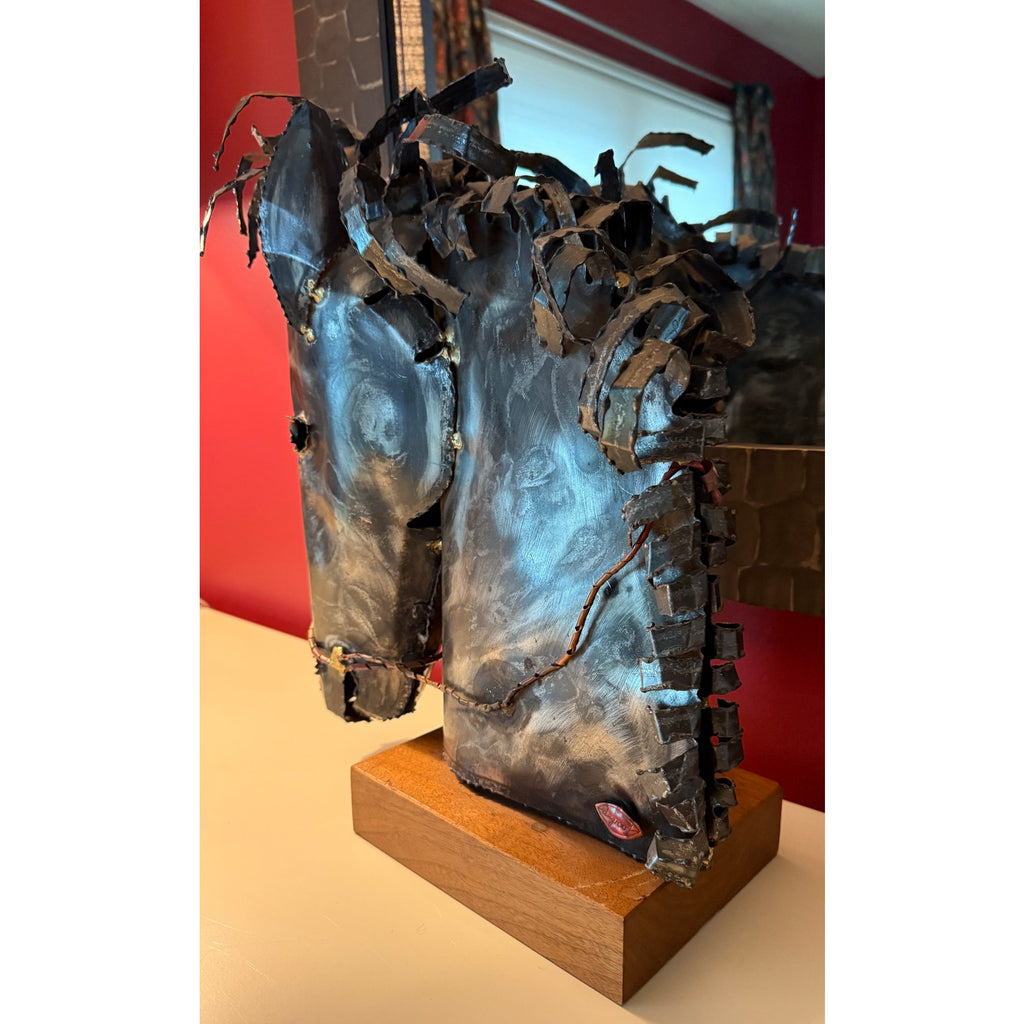 RARE VTG Signed Brutalist Horse Head Metal Sculpture by Willem DeGroot 1970s Degroot