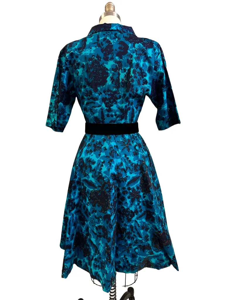 Vintage MCM Cocktail Dress Black & Turquoise Brocade Beaded 1950S Peer 36-26-Free S Cart2cart Peer