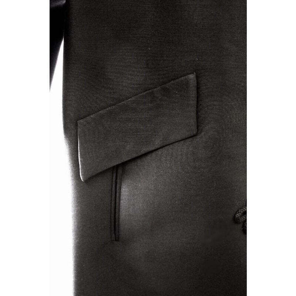 VTG 1950s Black Wool Sack Coat Asian Frog Closures Silk Blend MCM L/XL Coat Unbranded