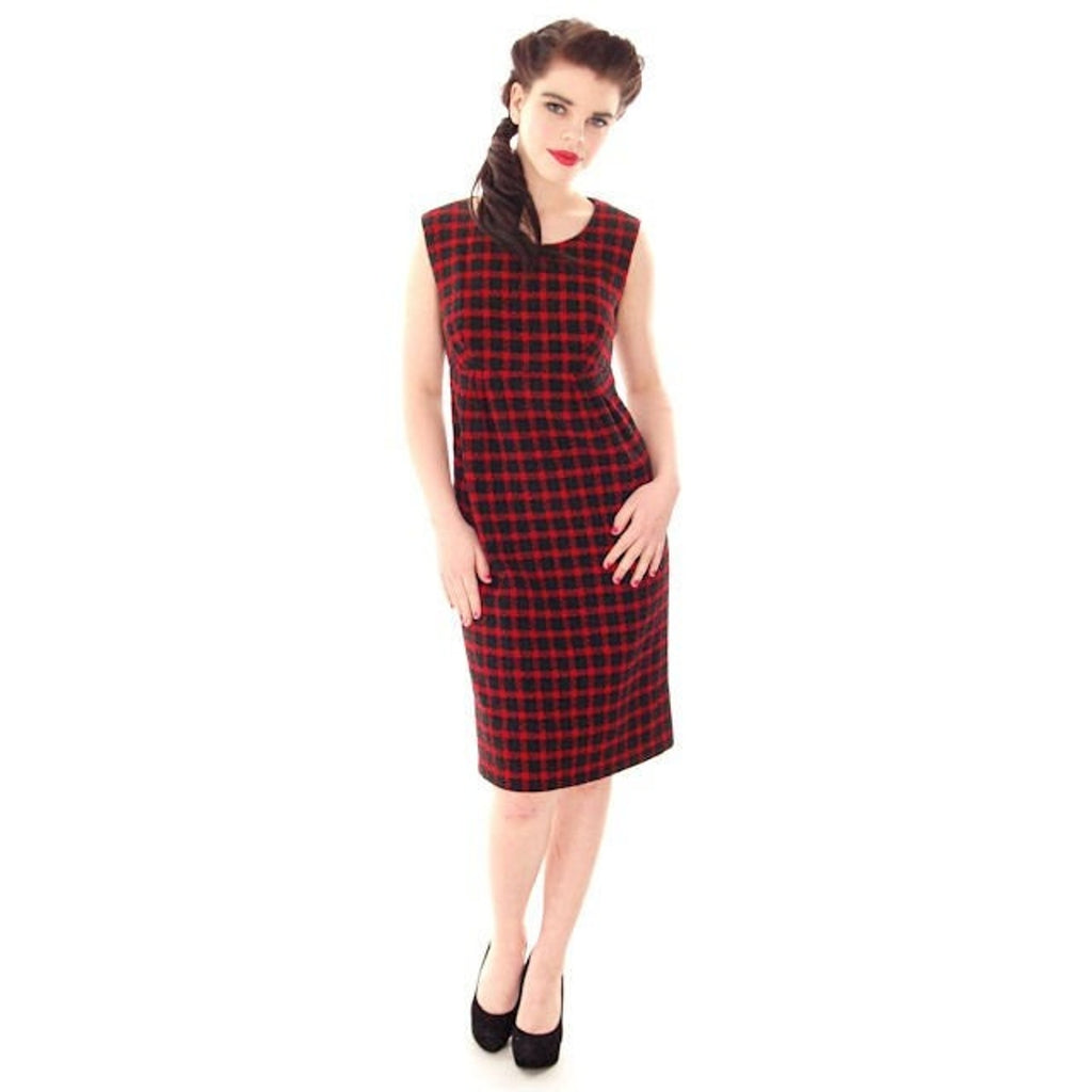 VTG 60s James Galanos Couture Plaid Wool Dress & Coat Red Green Empire Waist S-M James Galanos