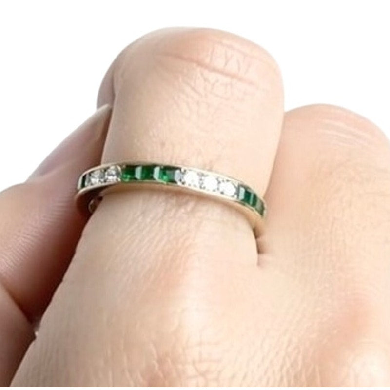 Bailey Banks & Biddle 2.1ct Emerald Diamond Channel Set Eternity Ring 14KT Gold Bailey Banks & Biddle