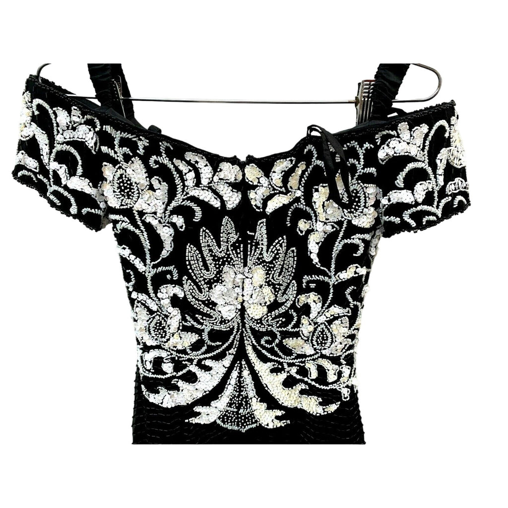 Retro Alyce Designs Vintage Puffy Sleeve Beaded Gown Black Dress Sz 4 80s Glam Alyce Designs