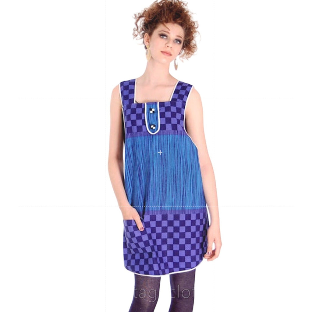 VTG 60s Finnish Pinafore Apron Dress Tyyli-Essu Oy Lahti Crossback Smock S-M Tyyli-Essu Oy Lahti