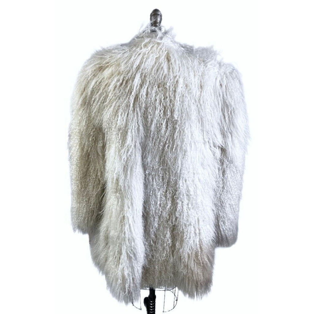 Genuine Mongolian Shearling Tibetan Fur Coat Jacket Stroller M + Hat VTG Mob Wif See pic of label