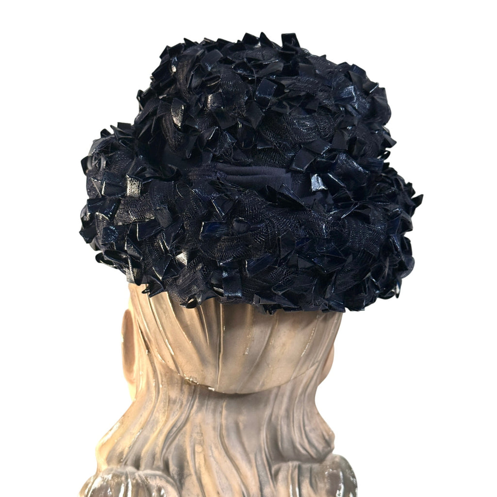 1950s 60s Schiaparelli Hat Vintage MCM Dark Blue Cellophane Straw Pillbox Sz S Schiaparelli