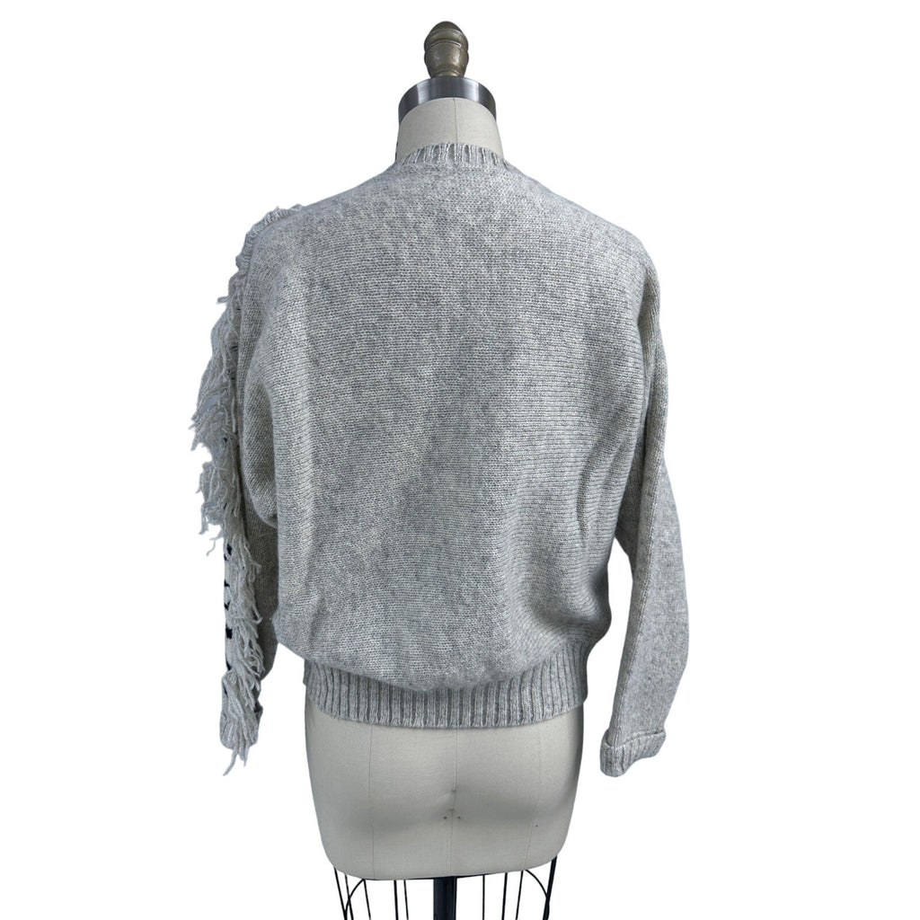 VTG Knight's LTD Shetland Wool Sweater Zebra Intarsia Fringe 80s Gray Sz 38/M/L Knight's