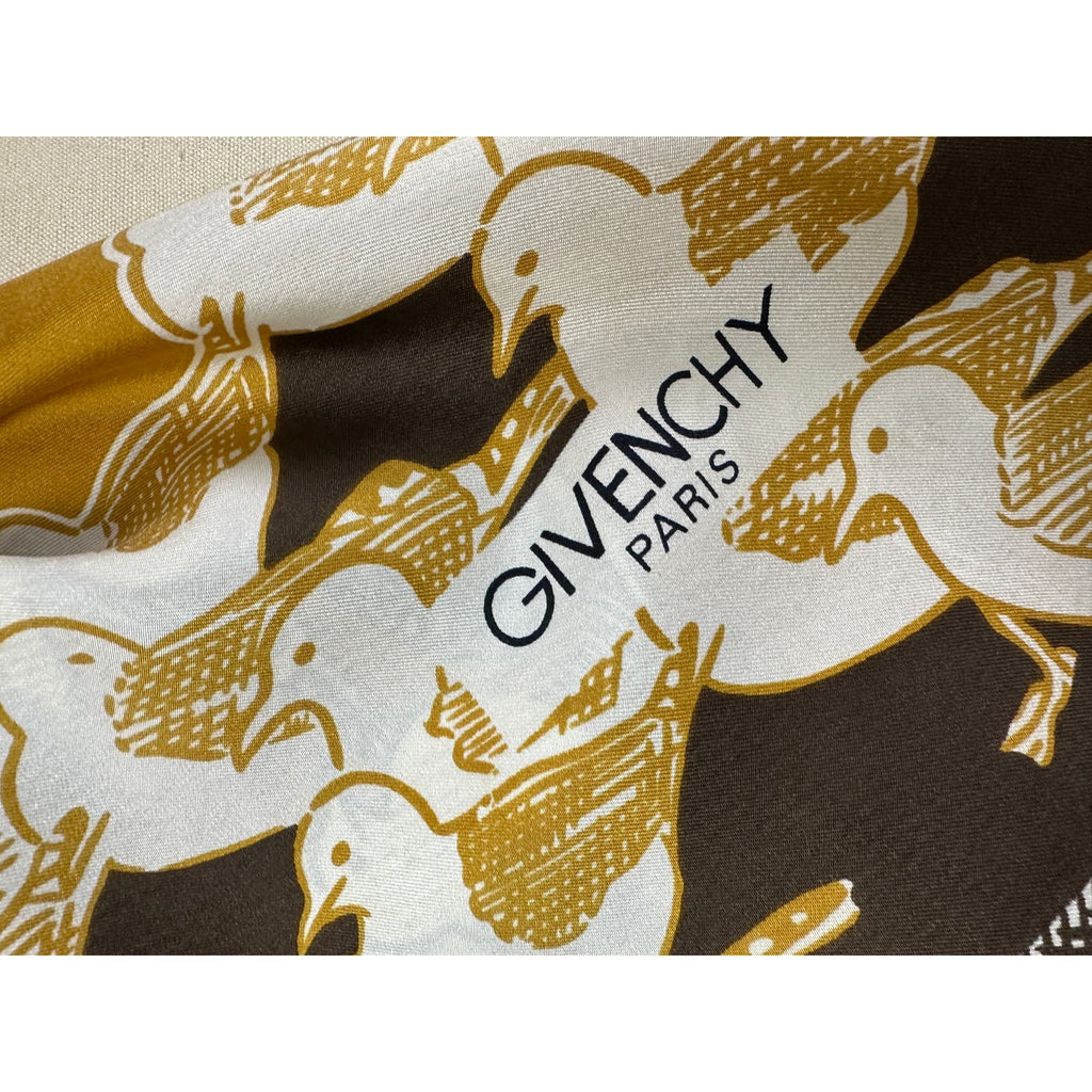 VTG Givenchy Mob Wife Silk Scarf France Brown Gold Bird Gull Design 30" Square Givenchy