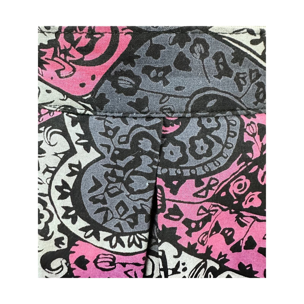 Fab 50s VTG Pink Grey Pleated Full Skirt Heart Pattern Belt Loops S Cotton Handmade