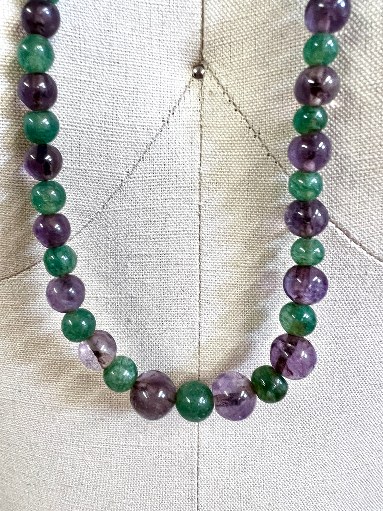 Vintage Gemstone Necklace Rock Crystal Amethyst/Green Malachite 32" Cart2cart The Best Vintage Clothing