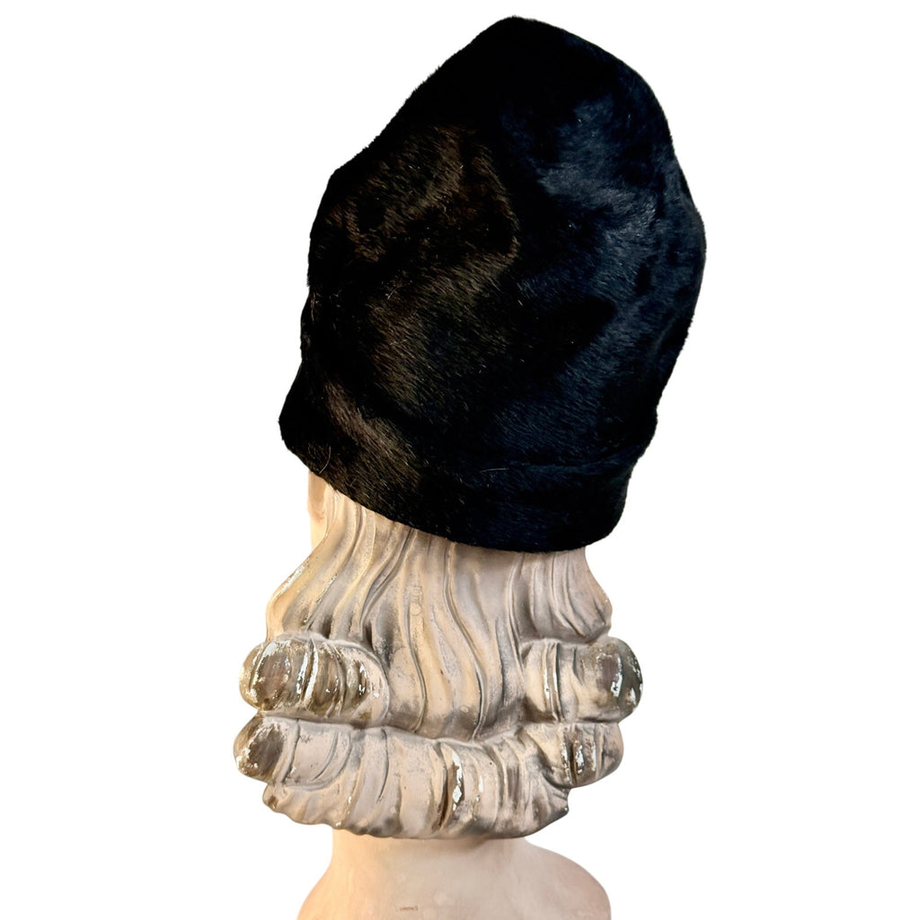 1940s Womens Tall Architectural Fur Felt Hat Black Turban Style Med. Bonwit Teller Bonwit Teller