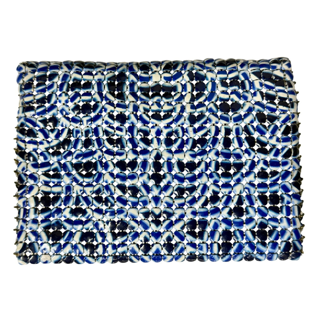 Antique Art Deco 1920s Enameled Mesh Cobalt Blue & White Mini Evening Purse/ Makeup Bag Unbranded